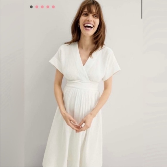 Hatch Maternity Dress Carolina Midi Gauze Cotton in White - Picture 6 of 13